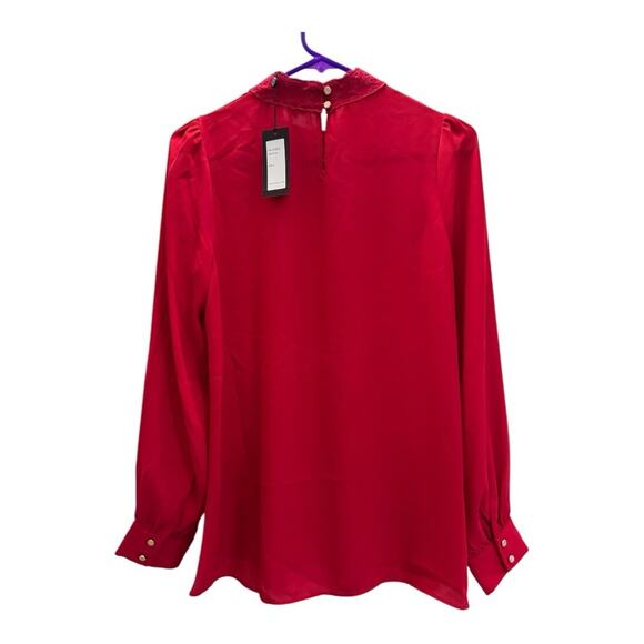 Vertigo Women’s Top Blouse High Neck Long Sleeve Goth Lace Collar Red Medium - Picture 2 of 10